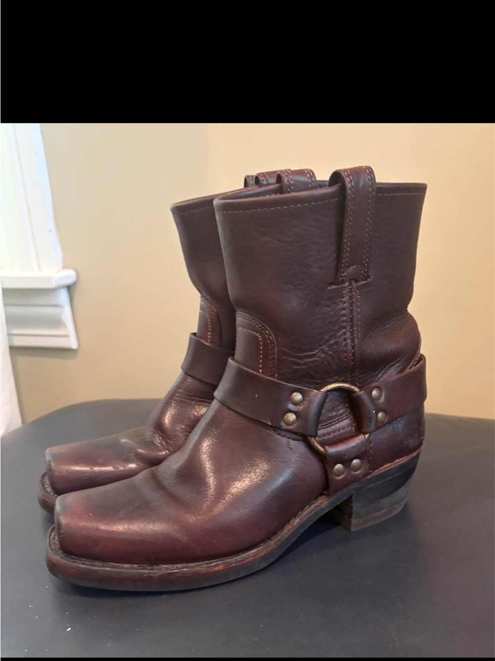 Frye Women’s Dark Brown Leather Harness Boots
